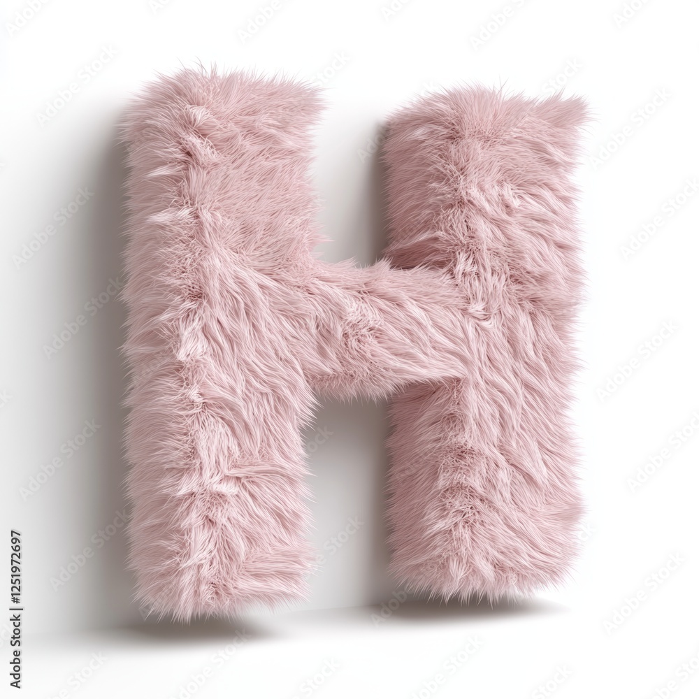 Aufkleber fluffy light pink letter h in 3d rendering on a pure white background created with virtual engine an