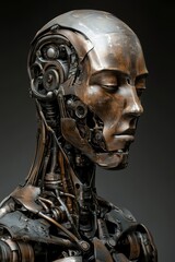 Bronze Mechanical Robot Head Portrait