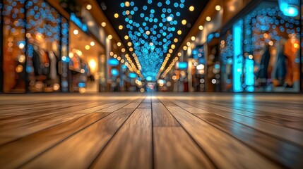 Festive Shopping Mall Floor, Night Lights, Blurred Background, Advertising