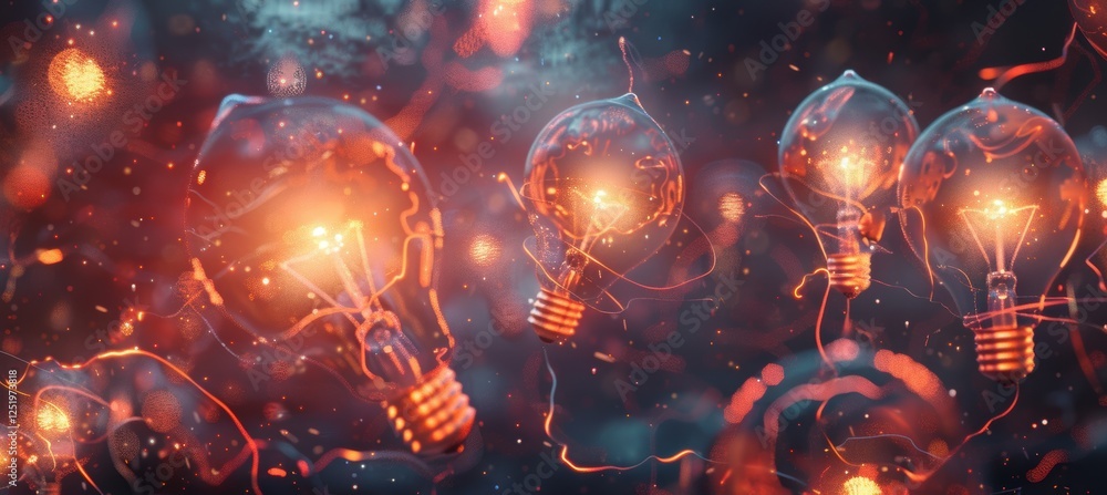 Aufkleber inspiration and brainstorming: abstract design with glowing lightbulbs and neural networks