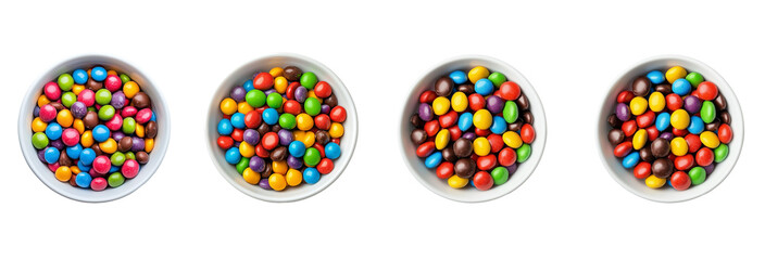 White bowl filled with colorful candy-coated chocolates set 