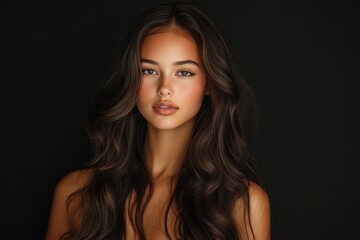 Fototapeta premium Stunning Portrait of a Young Woman with Long Brown Hair