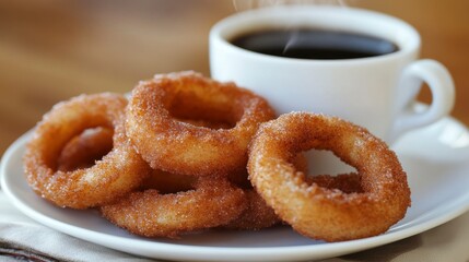 Naklejka premium Crispy Sugar Dusted Donuts with Coffee