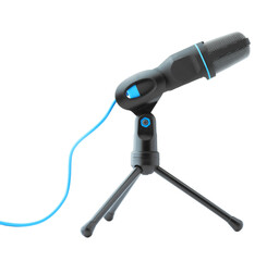 Stand with microphone isolated on white. Musical equipment