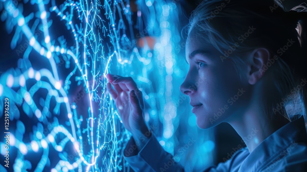 Aufkleber student engages with holographic brain model visualizing neural pathways for educational insight