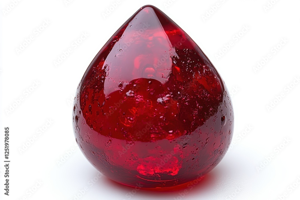 Poster a glossy red teardrop-shaped object with bubbles and a smooth surface.