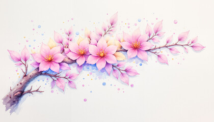 Delicate cherry blossom branch with raindrops, serene beauty