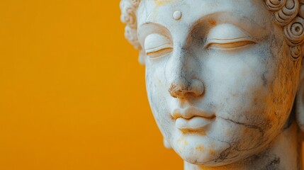 Obraz premium A classic marble statue head with intricate details, set against a minimalistic, solid-colored background, highlighting the timeless beauty of the sculpture. 