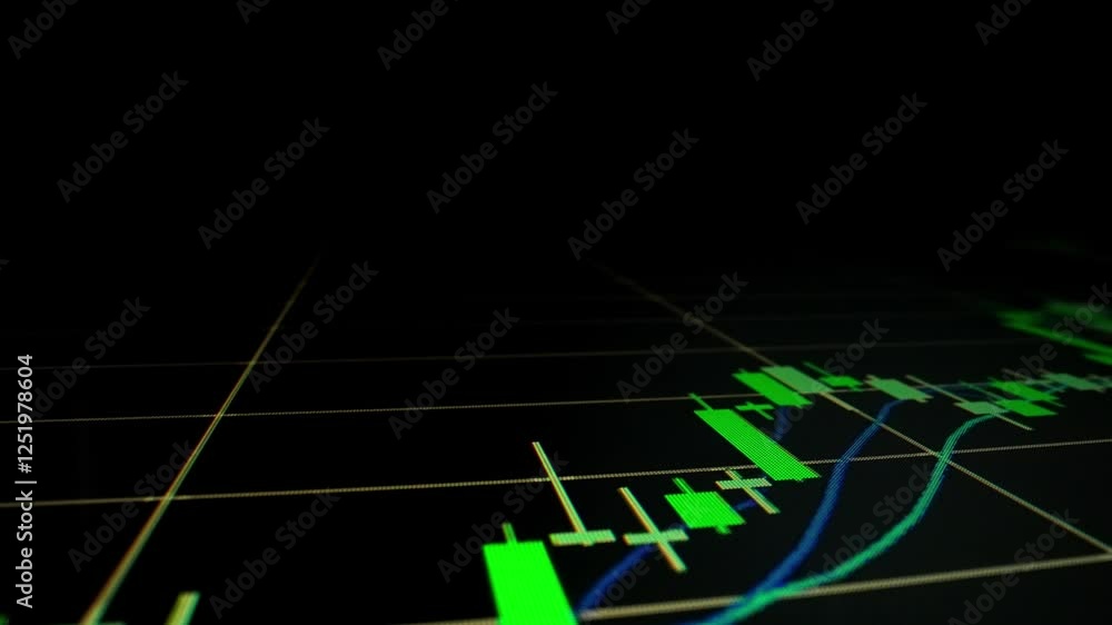 Poster closeup macro shot movement of stock graph displayed on led screen showing growth chart as economic 