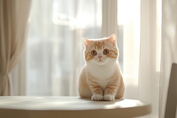 Adorable Kitten Sitting Near Window Sunlight
