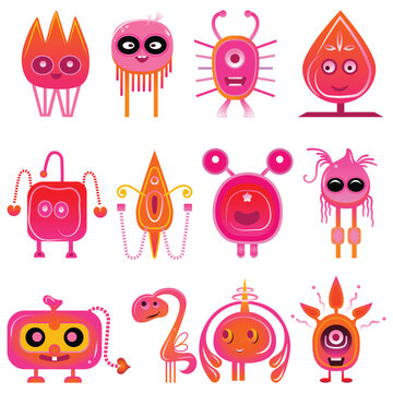 Cute Alien Monsters Vector Illustration