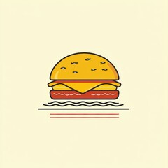 Fototapeta premium Flat illustration of a cheeseburger. Simple, colorful design for food-related projects