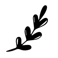 Hand drawn black and white botanical silhouette with organic, flowing shapes isolated on transparent. Perfect for nature-inspired designs, prints, and backgrounds.