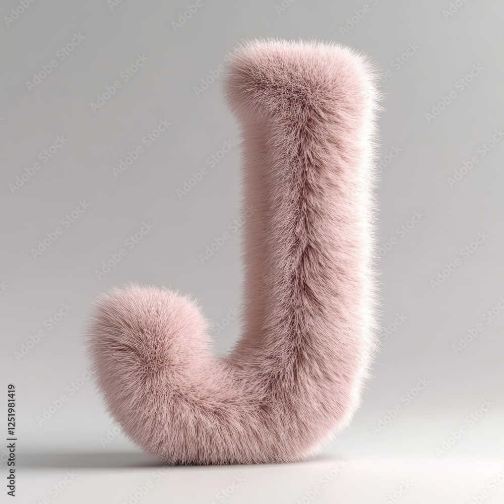 Poster lovely fluffy letter j in soft light pink color on a pure white background created using 3d renderin