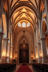 Fototapeta premium Charming White Church Surrounded by Palm Trees