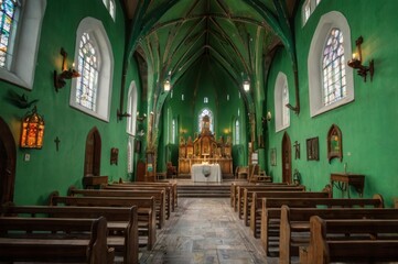 Fototapeta premium Charming White Church Surrounded by Palm Trees