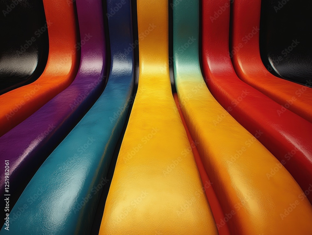 Poster colorful, smooth slides arranged in a wavy pattern, creating a playful scene.