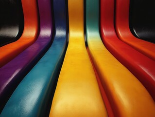 Fototapeta premium Colorful, smooth slides arranged in a wavy pattern, creating a playful scene.