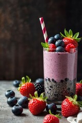 Refreshing Mixed Berry Smoothie with Chia Seeds in Mason Jars