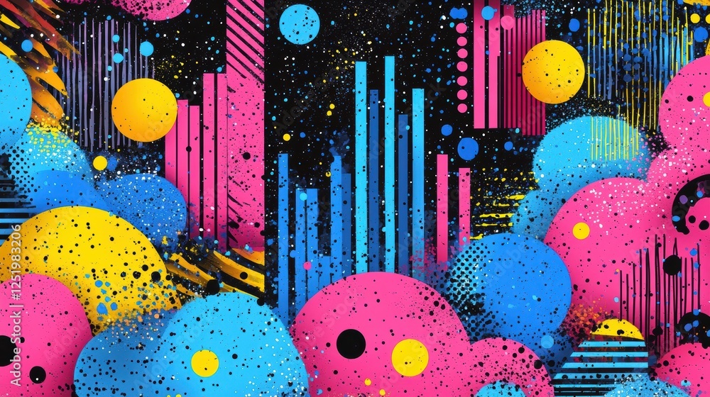 Poster a vibrant abstract design featuring colorful shapes and patterns.