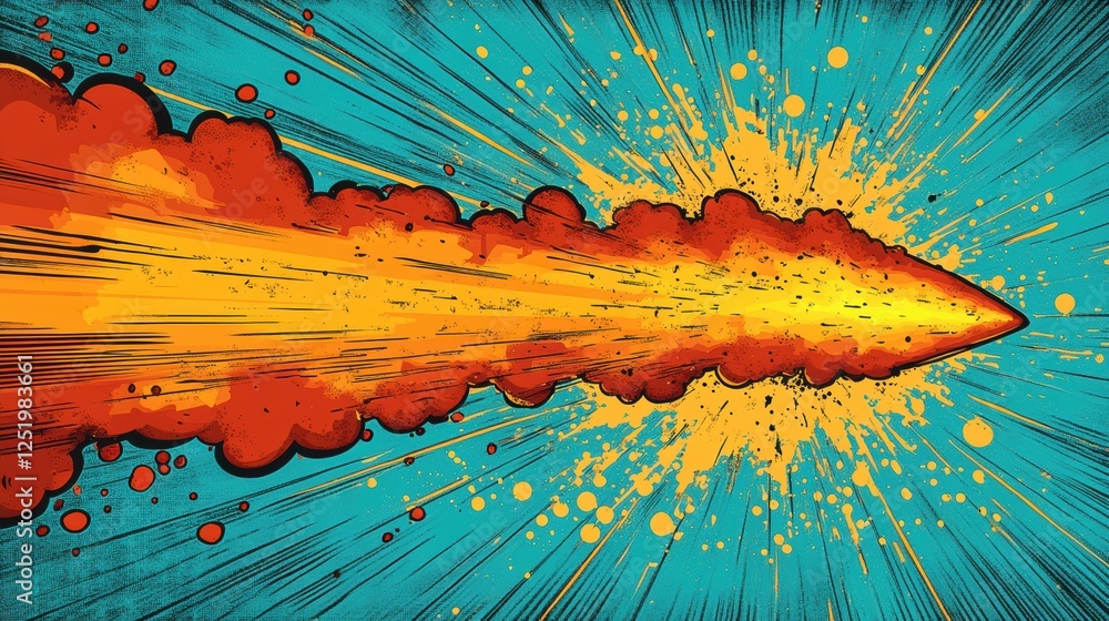 Poster a dynamic illustration of a fiery projectile with explosive effects.