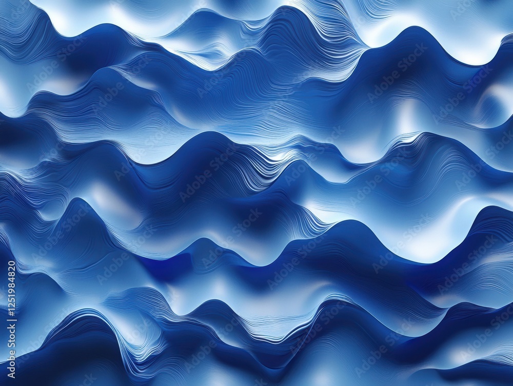 Poster abstract waves in shades of blue, creating a dynamic, fluid texture.