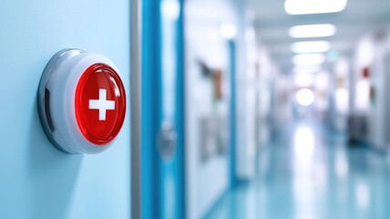 Close-up of emergency button in hospital corridor