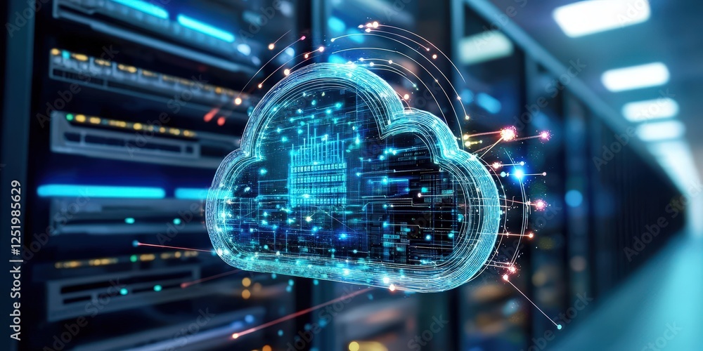 Poster futuristic cloud computing technology in a data center digital environment with innovative infrastru
