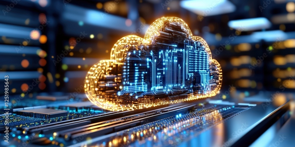 Poster futuristic cloud computing technology showcase digital data center 3d visualization virtual environm