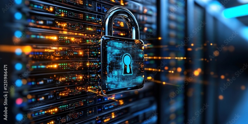 Poster cybersecurity measures data centers digital security visuals virtual environment futuristic perspect