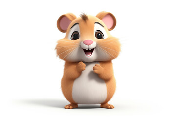 Baby mouse on white background. Cute fluffy mascot Hamster and happy expression close-up illustration for sticker, children's or pet products, advertising