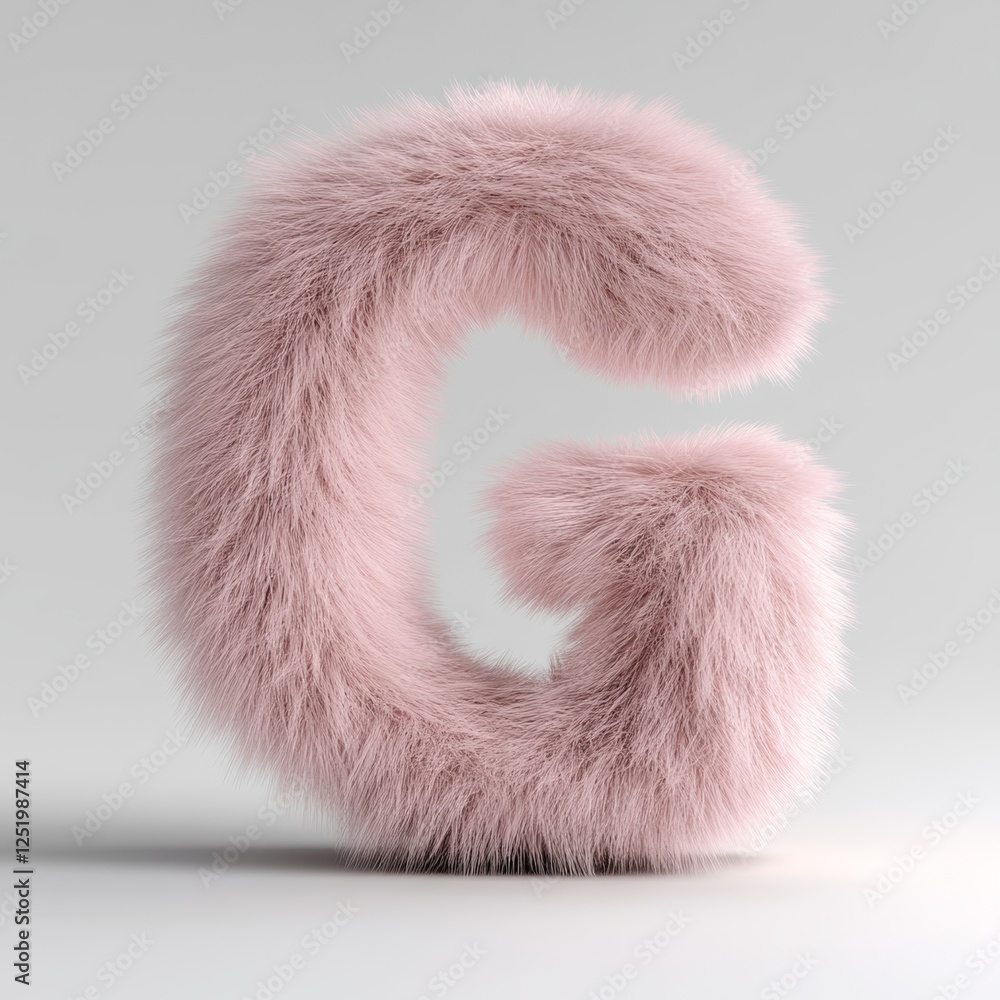 Poster fluffy light pink letter g rendered in 3d on a pure white background showcases soft texture and play