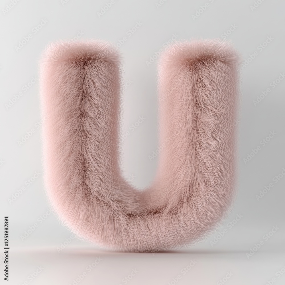 Poster lovely fluffy letter u in light pink shade created using a 3d rendering style that showcases soft te
