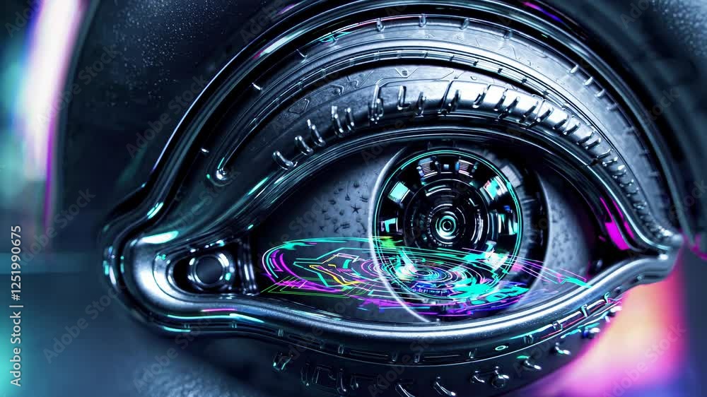 Poster futuristic cybernetic eye with a glowing digital interface, symbolizing artificial intelligence, aug