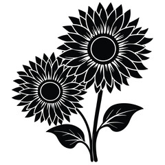 Sunflower silhouette vector on white background.
