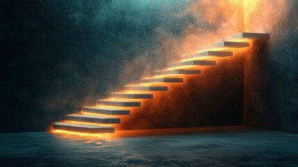 Glowing Steps to Success Concrete Room, Abstract Background