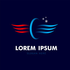 Air conditioning logo template. Air conditioner or split system function sign. Cooling and heating symbol