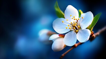 Delicate white flower blossoms against a deep blue backdrop.  Nature's beauty in full bloom.