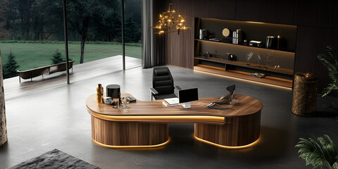 Luxury Office with Smart Furniture and Ambient Lighting
