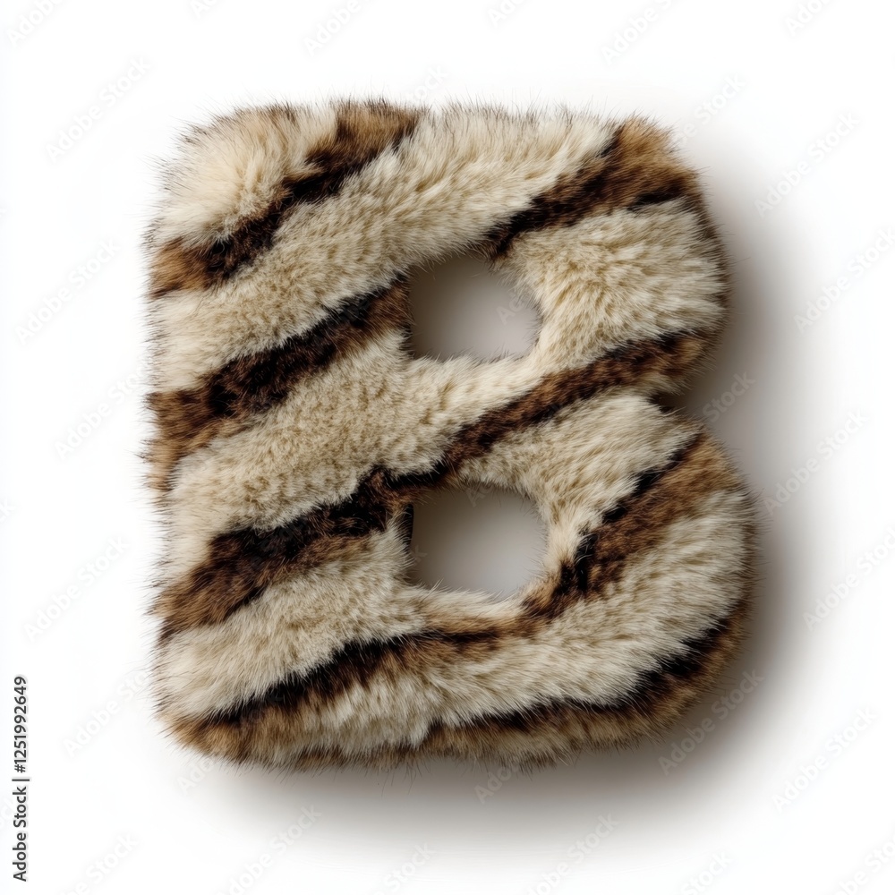 Poster letter b designed with zebra fur, set against a white background, creating a striking and unique vis