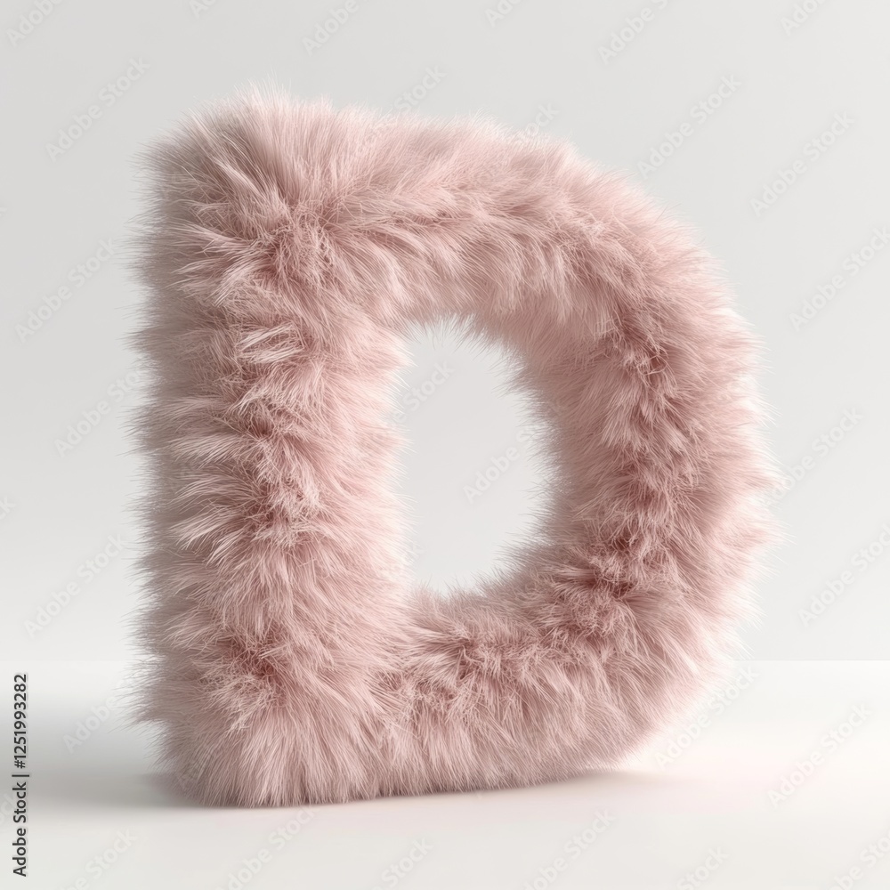 Aufkleber fluffy and delightful light pink letter d created in 3d rendering style on a clean white background,