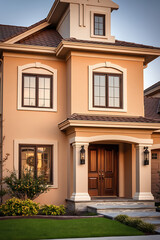 Luxury House Exterior: Modern Home Design and Architecture. Elegant Facade, Landscaping, and Classic Style. Real Estate Photography