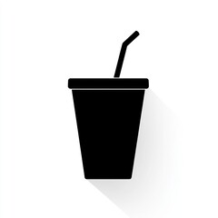 Simple black icon of a disposable paper cup with straw