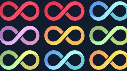 A vibrant collage of infinity symbols in various colors, showcasing creativity and endless possibilities in a modern design.