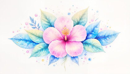 Hibiscus flower blooming surrounded by tropical leaves, serene beauty