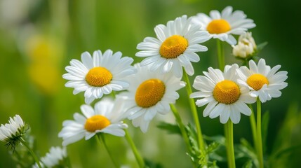 Fototapeta premium Delicate Display of Daisies in a Lush Green Garden. A Stunning Close-up of Nature's Beauty. Perfect for Spring or Summer.