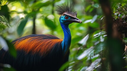 Stunning Cassowary in Lush Rainforest: A Vibrant Portrait of Nature's Beauty