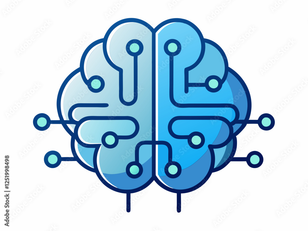 Poster Brain Icon with Circuit Patterns Inside Gradient AI