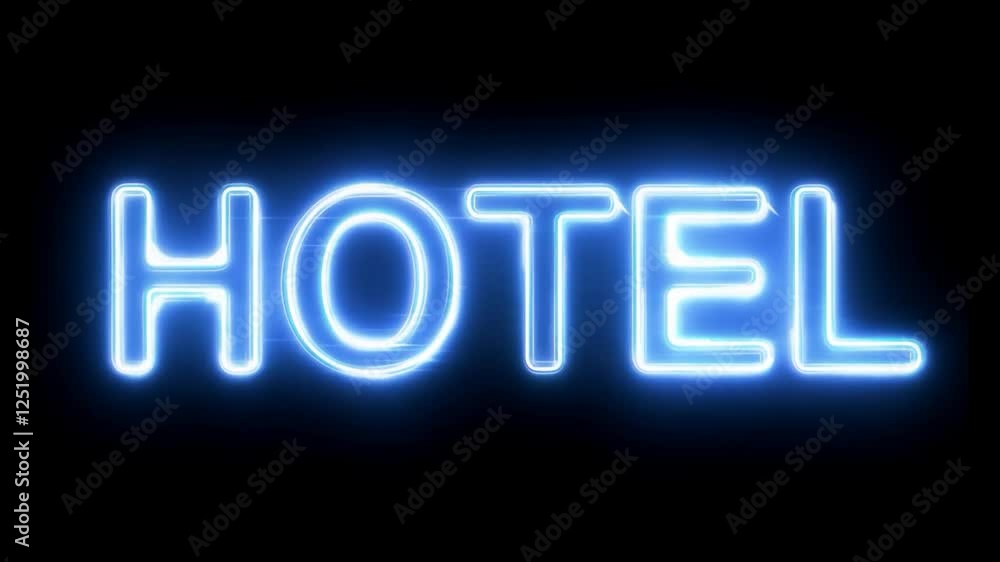Poster displaying the word hotel in contrasting light and dark letters on a black background, creating a mo