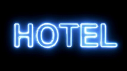 Displaying the word hotel in contrasting light and dark letters on a black background, creating a modern visual effect with glowing emphasis on the first two letters
